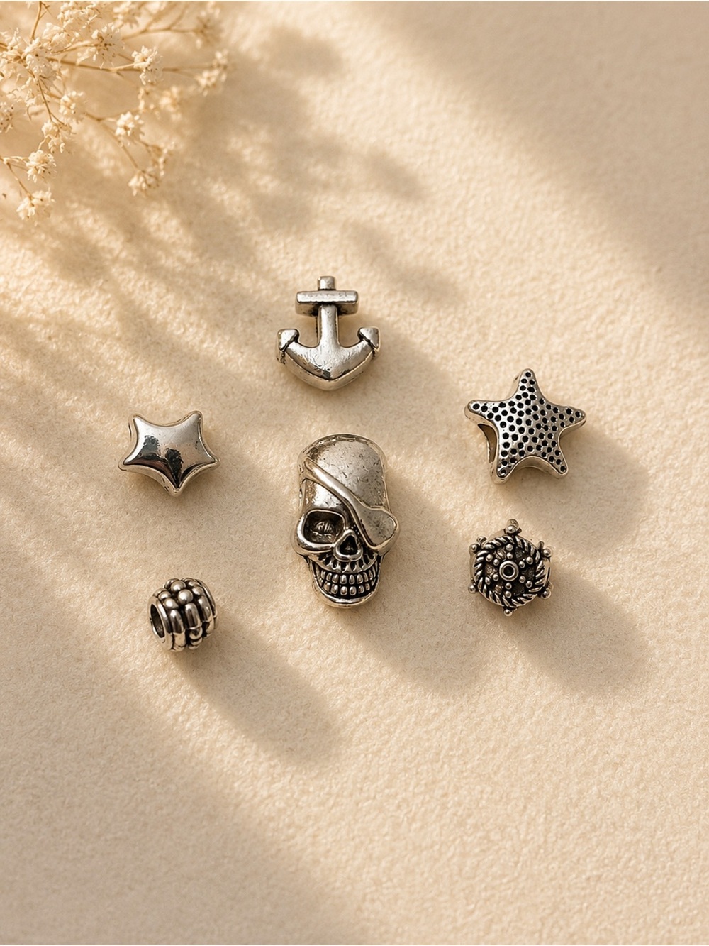 6 Silver Bracelet Charms